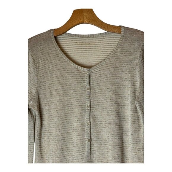 Zadig & Voltaire Shirt Women Medium Gold Metallic Striped Cecilia Henley‎ Tee - Picture 3 of 12